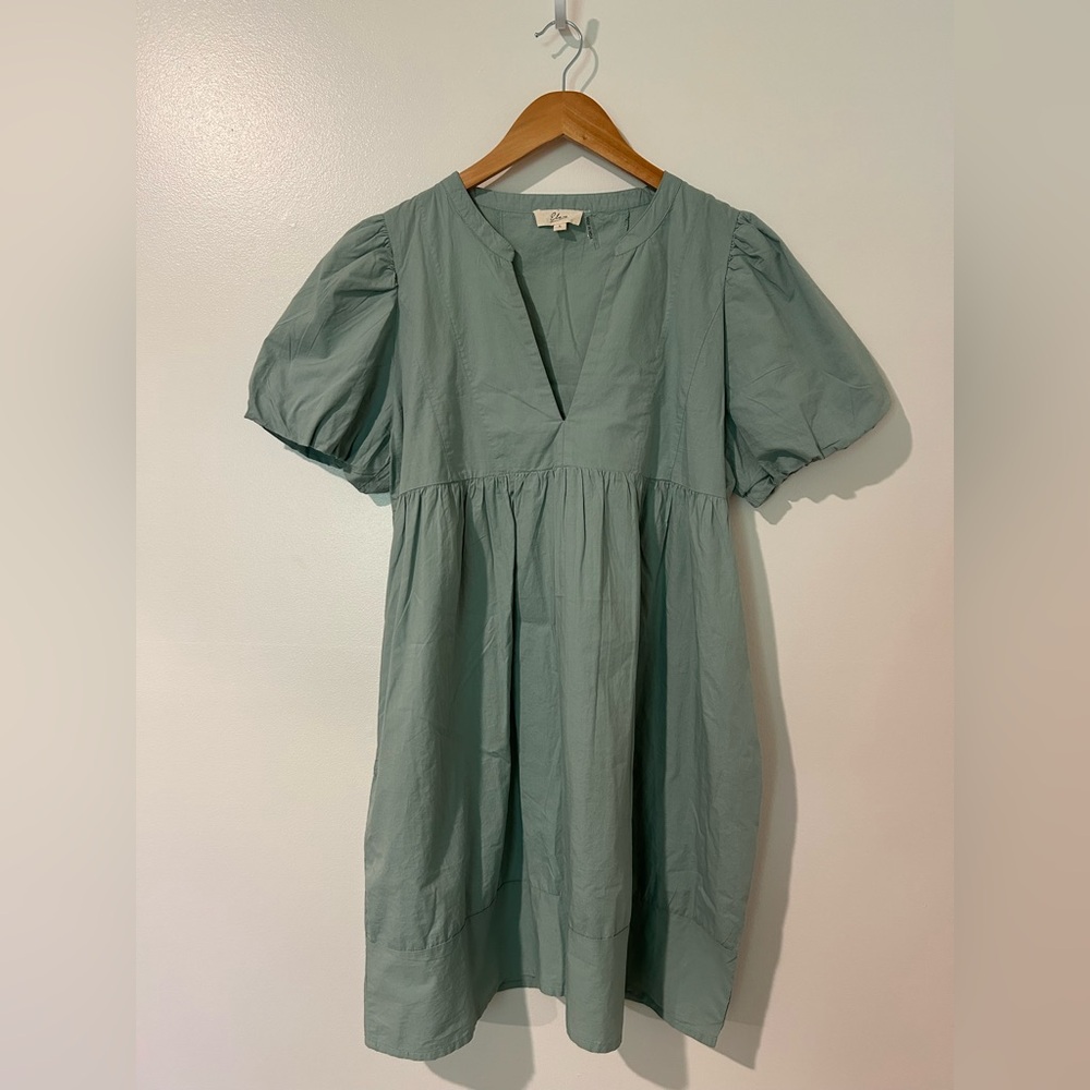 Light Sage Puff-Sleeve Babydoll Dress